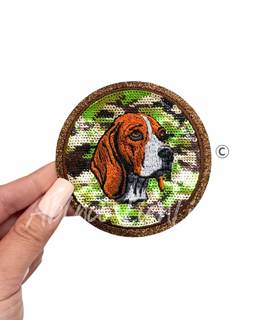 Beagle Hound Dog Hunting Camo Sequin Patch