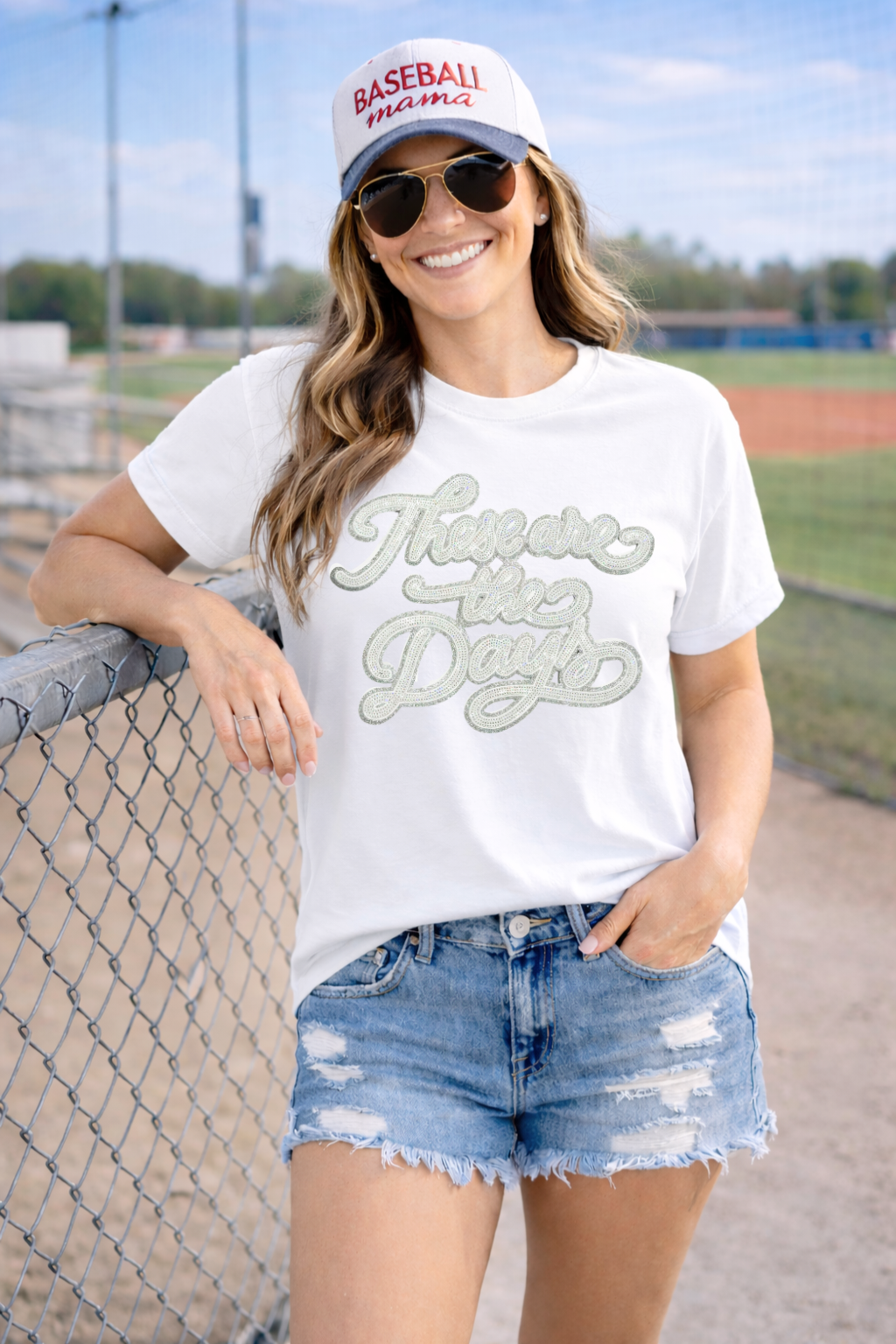 These Are The Days White Sequin Patch Tshirt