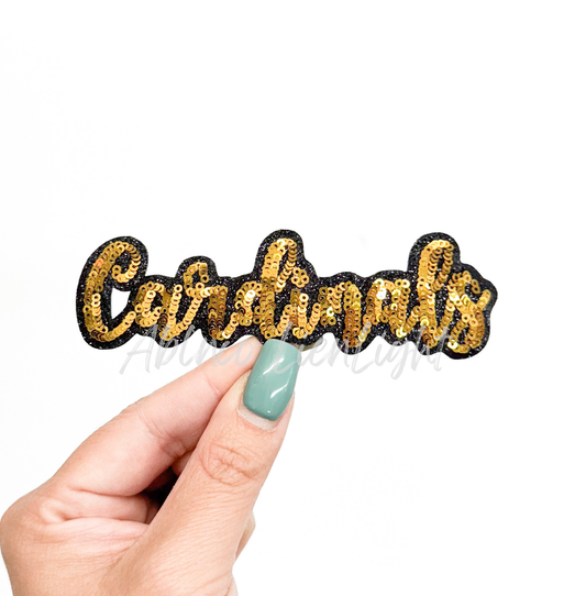 Gold Cardinals Mascot Script Letter Sequin Patch - Small