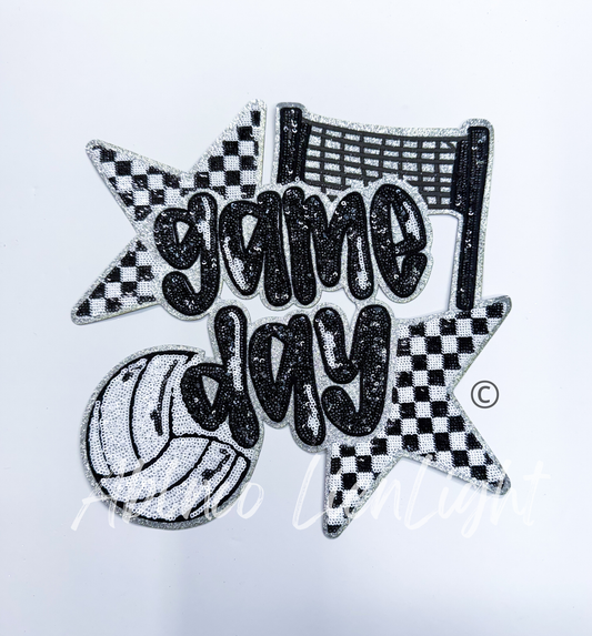 Volleyball Game Day Checkered Star Sequins Patch