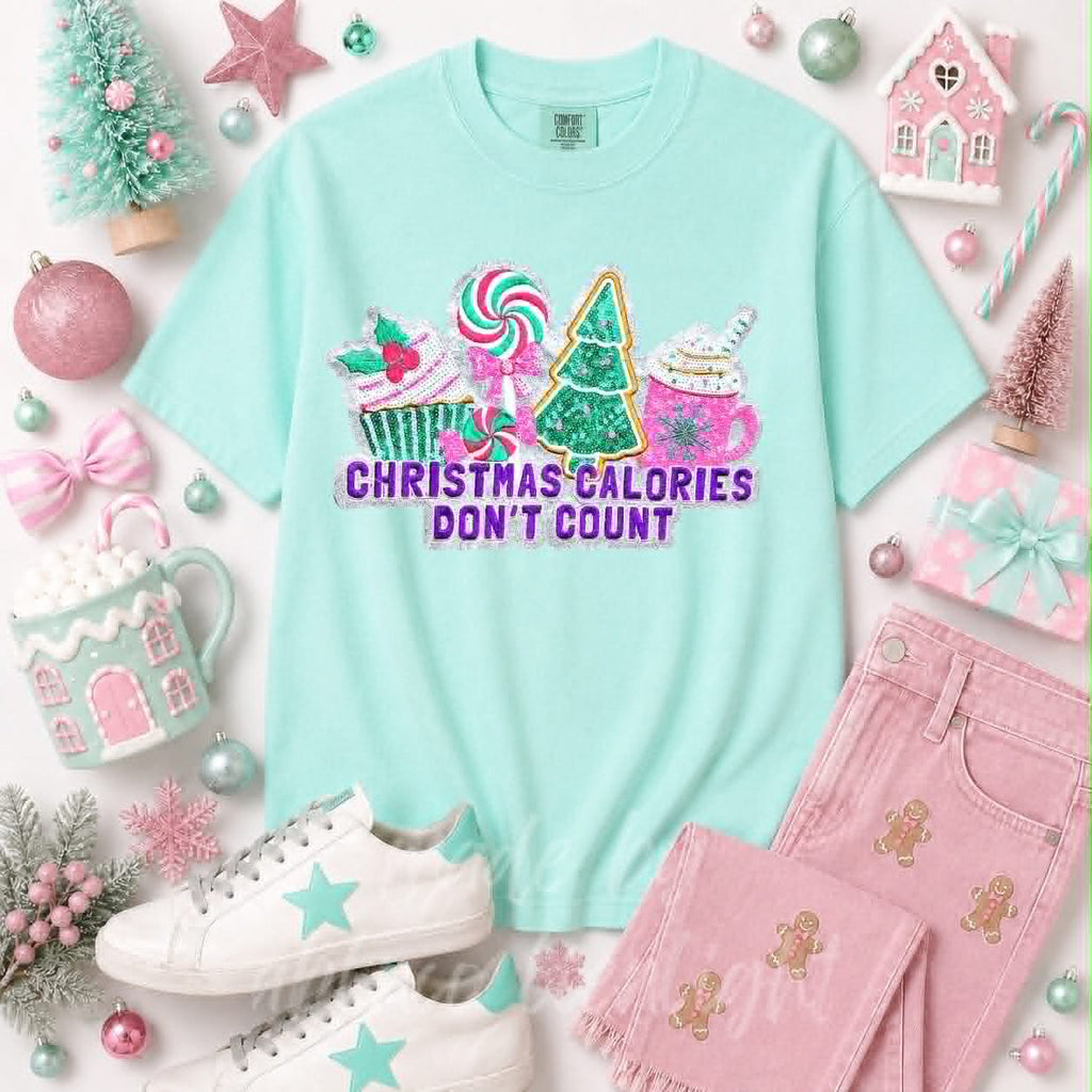 Christmas Calories Don't Count Christmas Sequin Patch Tshirt