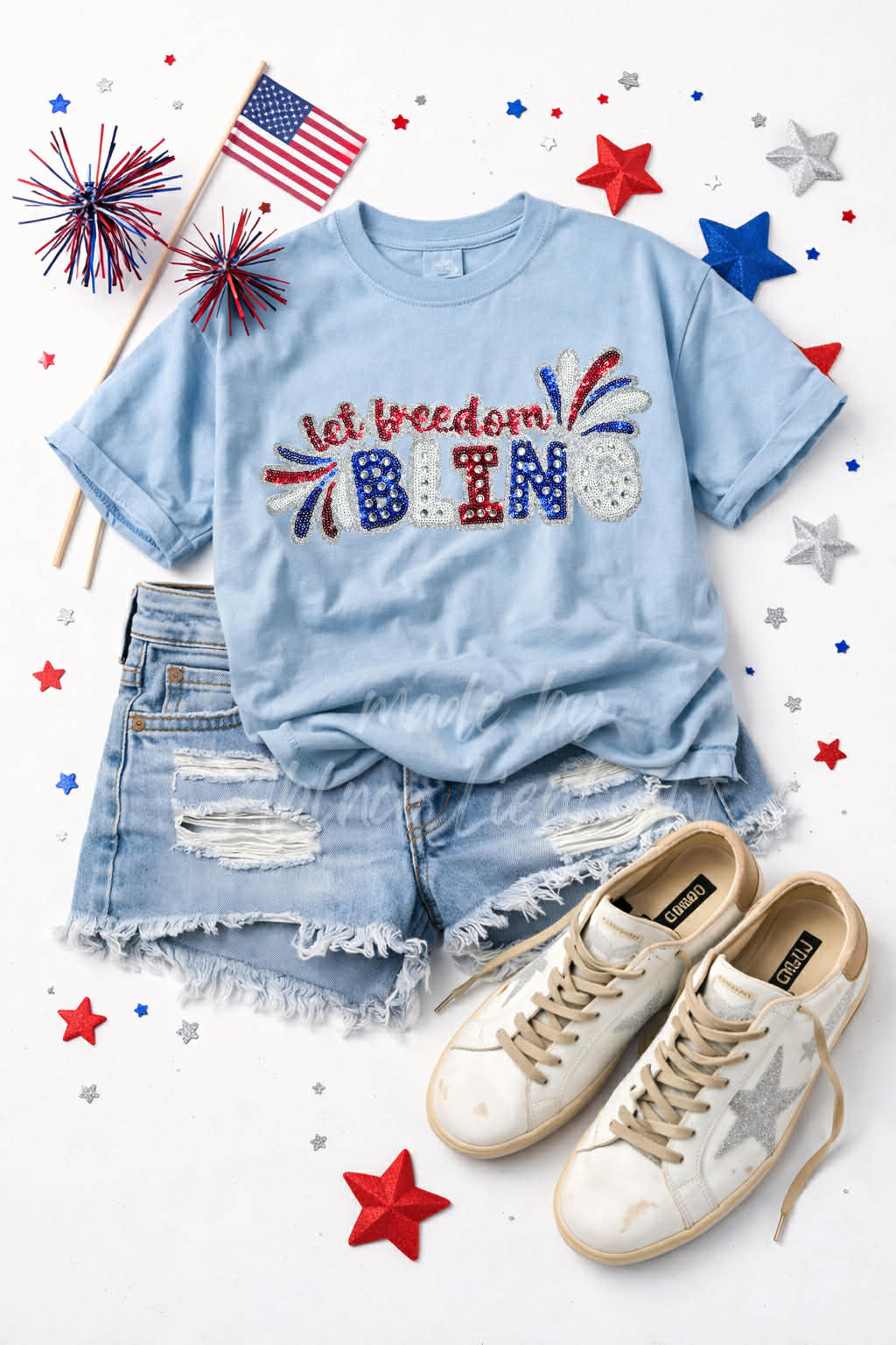 Let Freedom Bling 4th of July Sequin Patch Tshirt