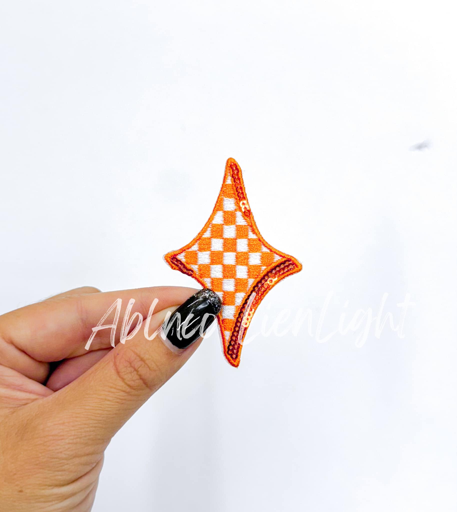 Orange Checkered Diamond Star Embroidery Sequin Patch
