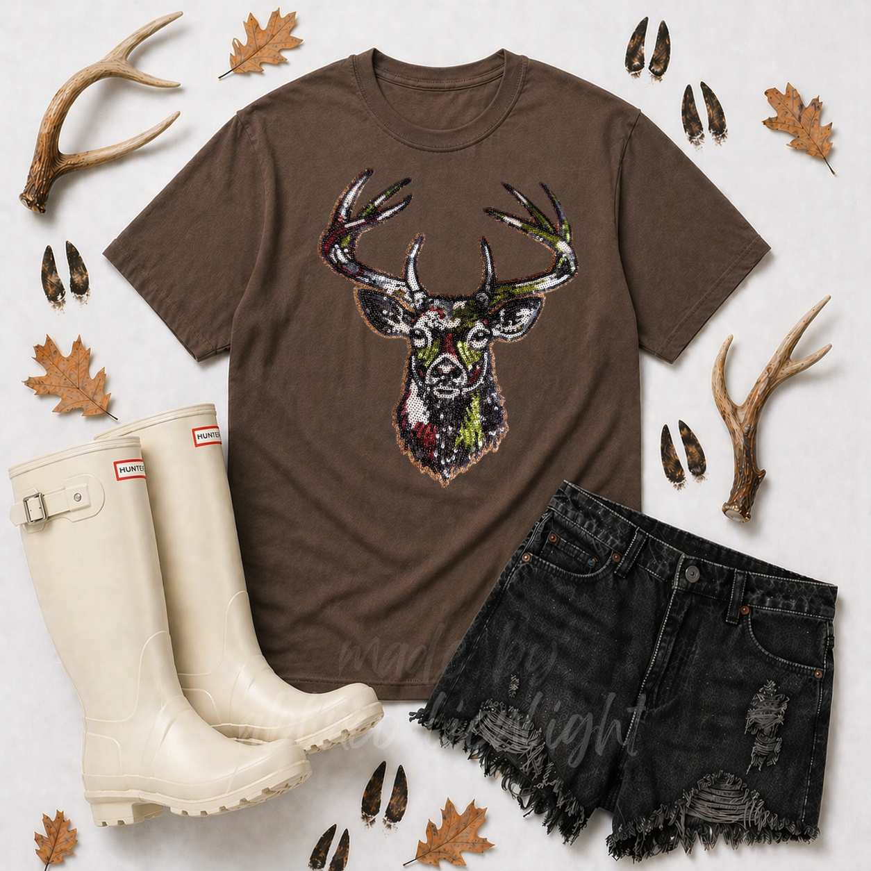 Camo Deer Hunting Sequin Patch Tshirt
