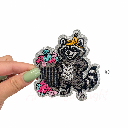 Pink Trashy Raccoon Glitter Embroidery Patch