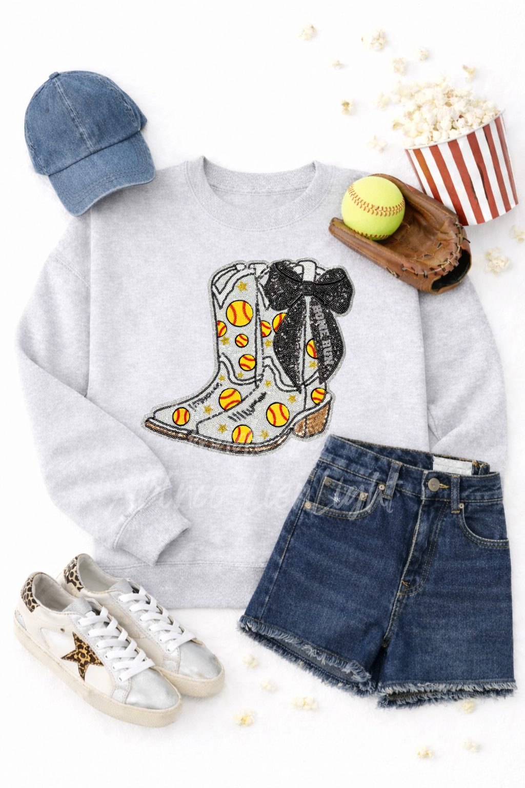 Softball Homerun Sequin Bow Boots Sweatshirt