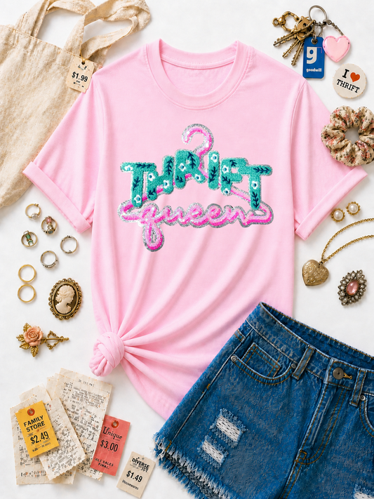 Thrift Queen Chenille Sequin Patch Tshirt