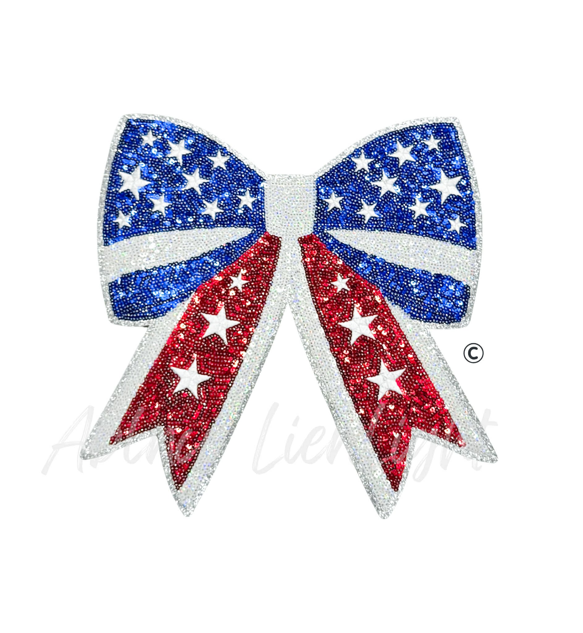 Red White Blue 4th of July Bow Sequin Patch - Large