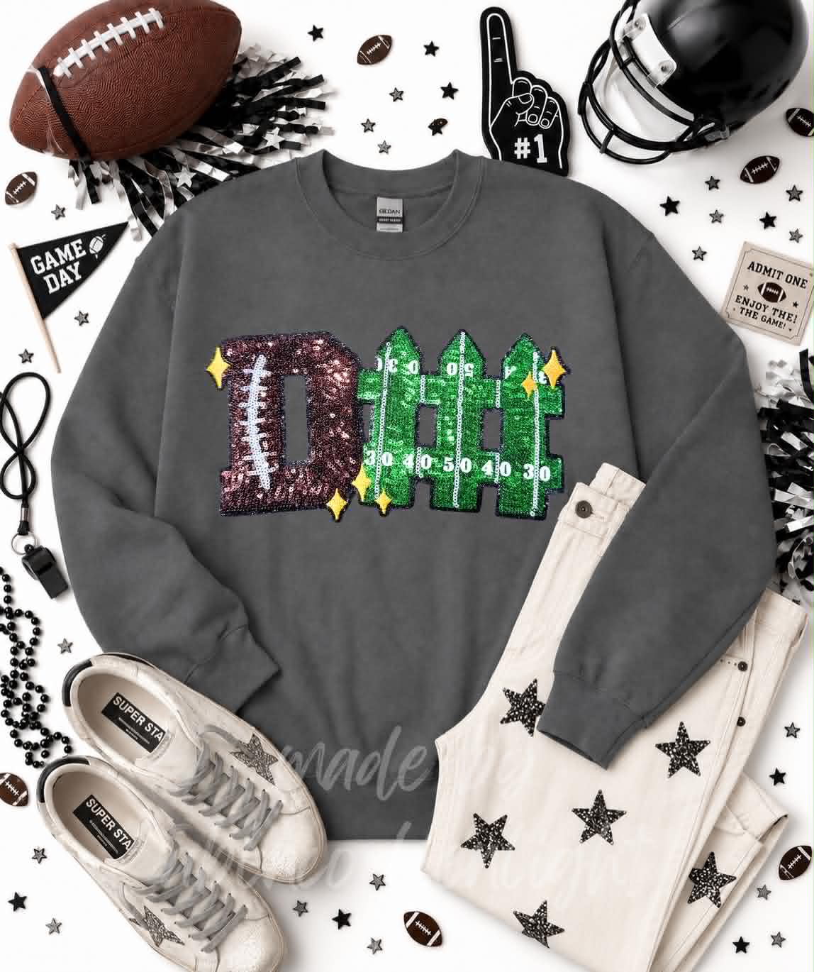 D Fence Football Sequin Patch Sweatshirt