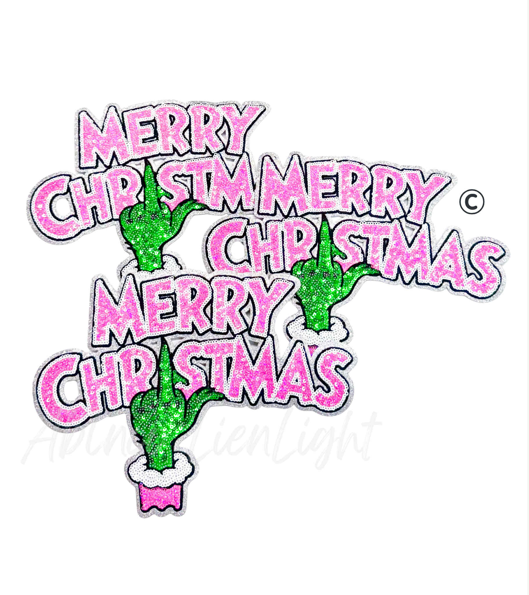Merry Christmas Grinch Hand Christmas Sequin Patch - Large