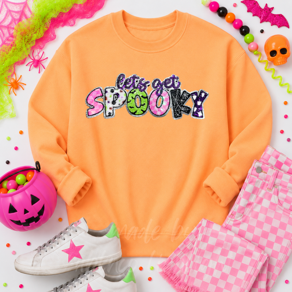 Lets Get Spooky Halloween Sequin Patch Sweatshirt