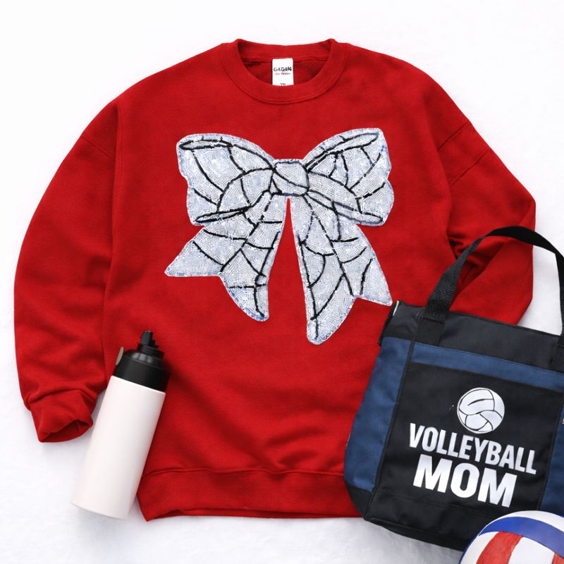 Volleyball Bow Game Day Sequin Patch Shirt