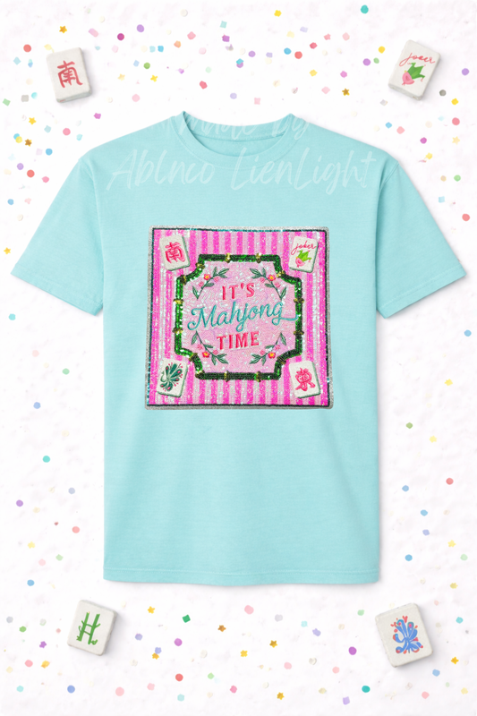 It’s Mahjong Time Tile Mat Sequin Patch Tshirt