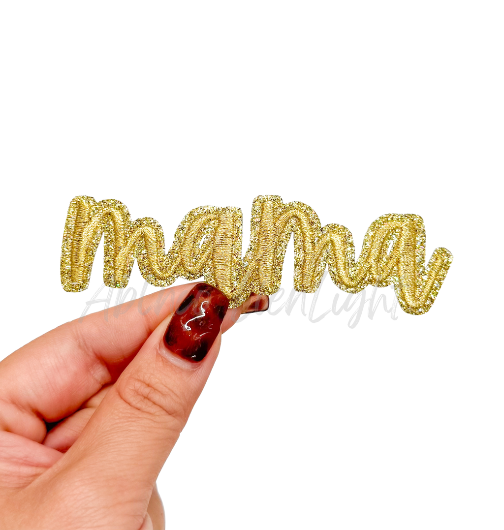 Gold Cursive Mama Embroidery Patch