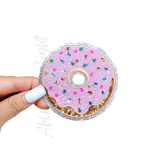 Pink Donut Food Sequin Patch