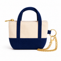 Navy Canva Mini Tote Bag Keychain | Zippered Purse Charm & Pouch