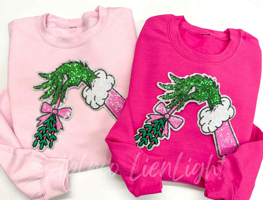 Grinch Mistletoe Sequins Christmas Patch Sweatshirt