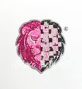 Lion Mascot Pink Checkered Sequin Patch - Large