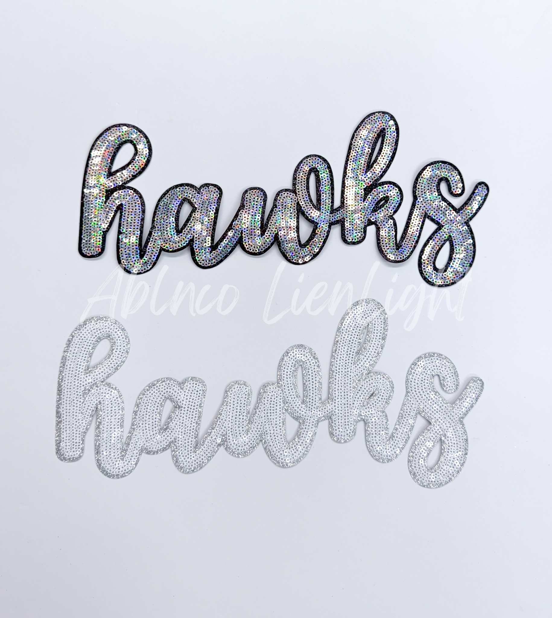 Hawks Mascot Script Sequin Patch - Large