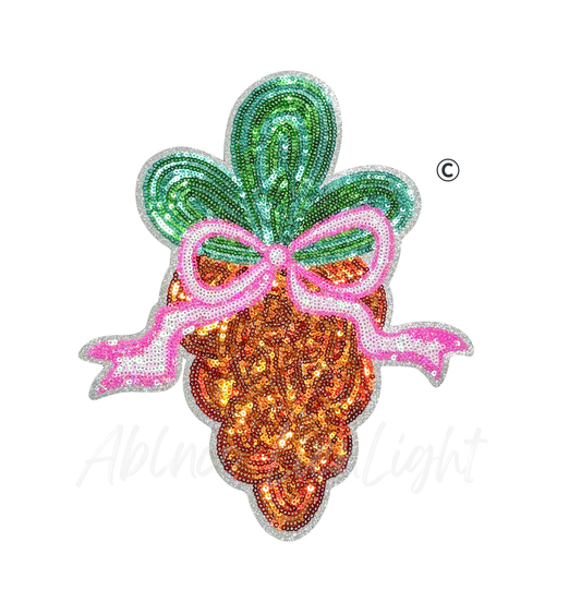 Pink Bow Carrot Easter Sequin Patch - Large
