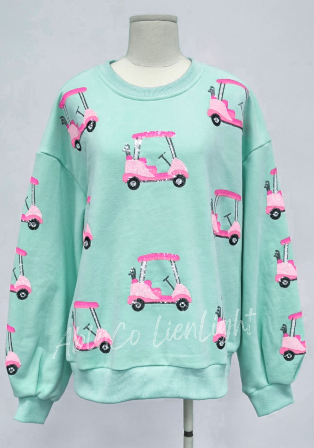Sparkles Sequins Pink Golf Cart Mint Sweatshirt