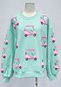 Sparkles Sequins Pink Golf Cart Mint Sweatshirt