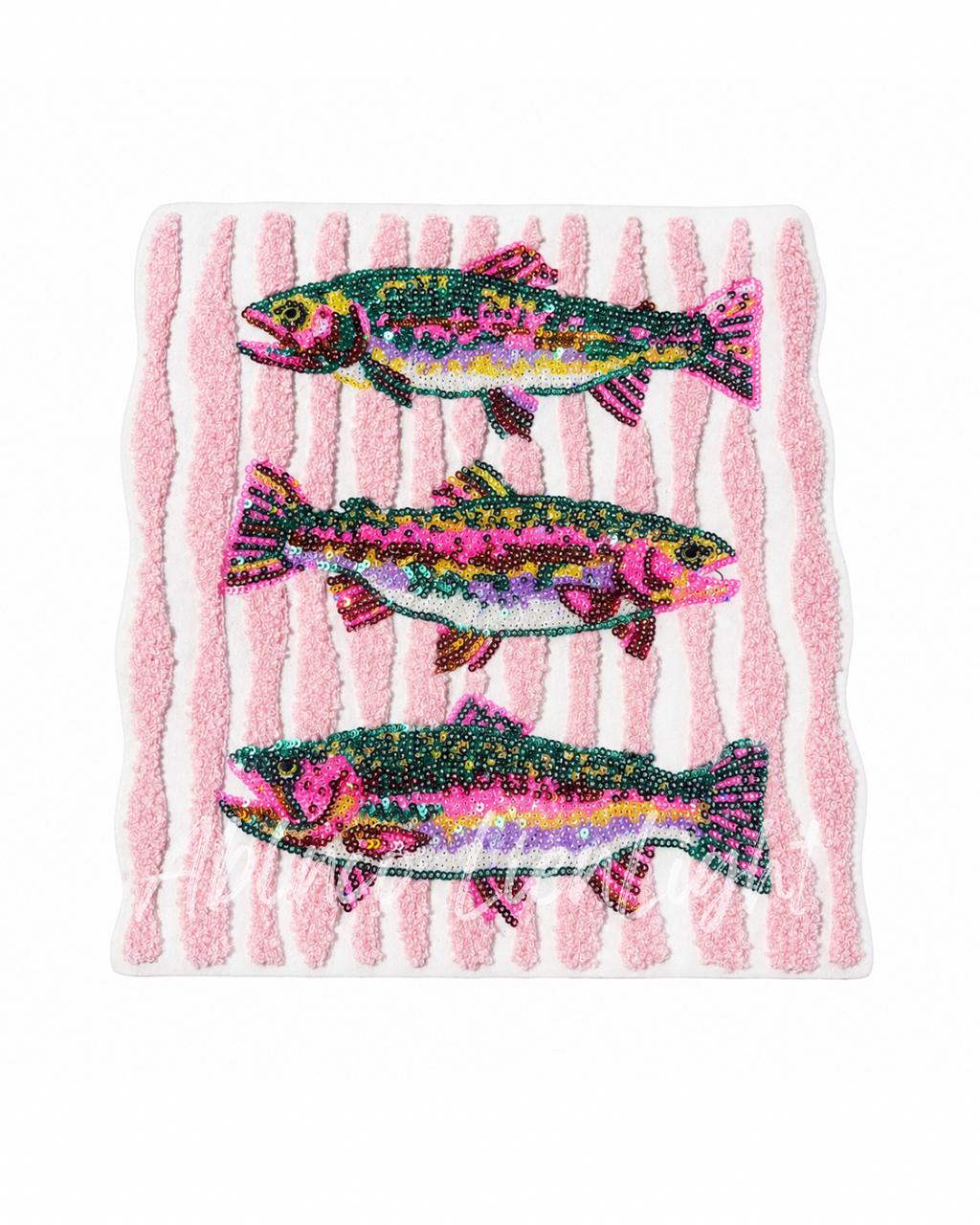 Rainbow Trout Fish Trio Summer Sequin Chenille Patch - Large