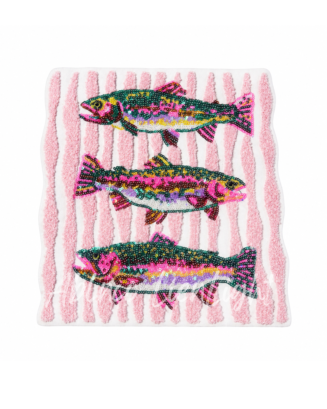 Rainbow Trout Fish Trio Summer Sequin Chenille Patch - Large