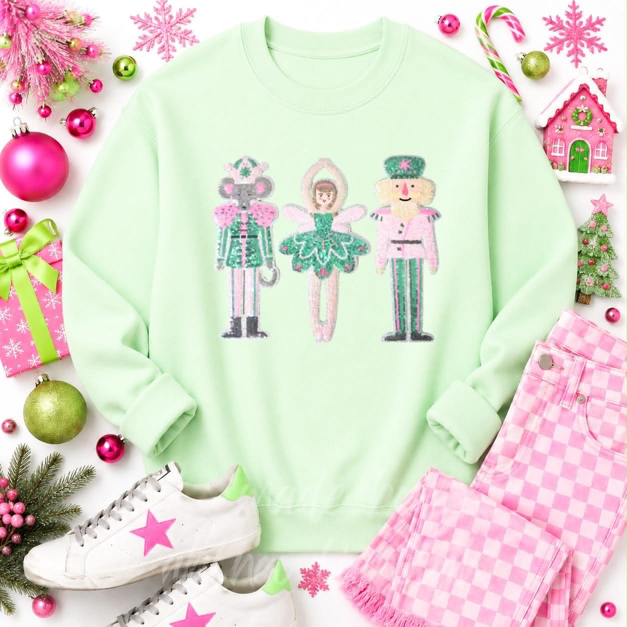 Ballet Nutcracker Trio Christmas Sequin Patch Sweatshirt