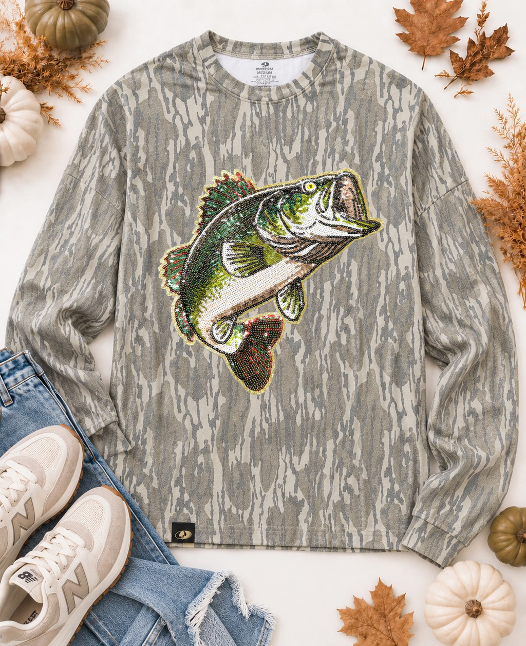 Great Outdoors Hunting Patch Mossy Oak Bottomland Cotton Mill Long Sleeve Tshirt