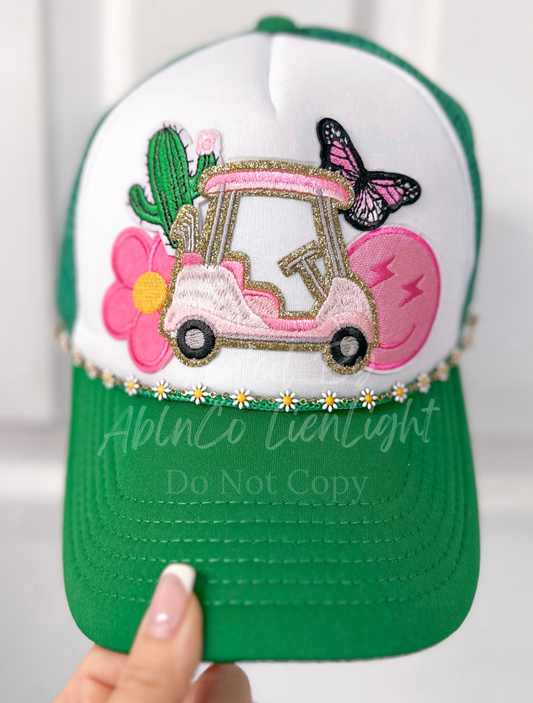 Preppy Pink Golf Cart Trucker Hat