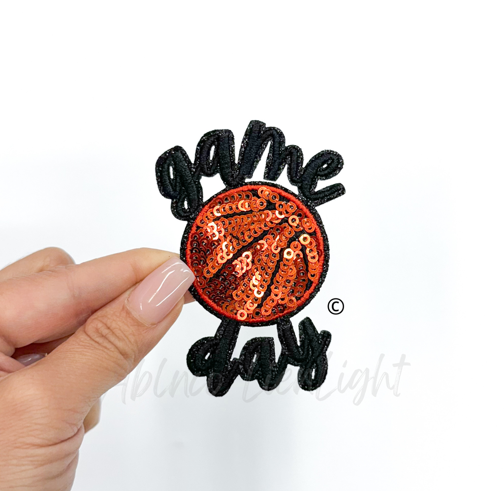 Basketball Black Game Day Embroidery Sequin Patch