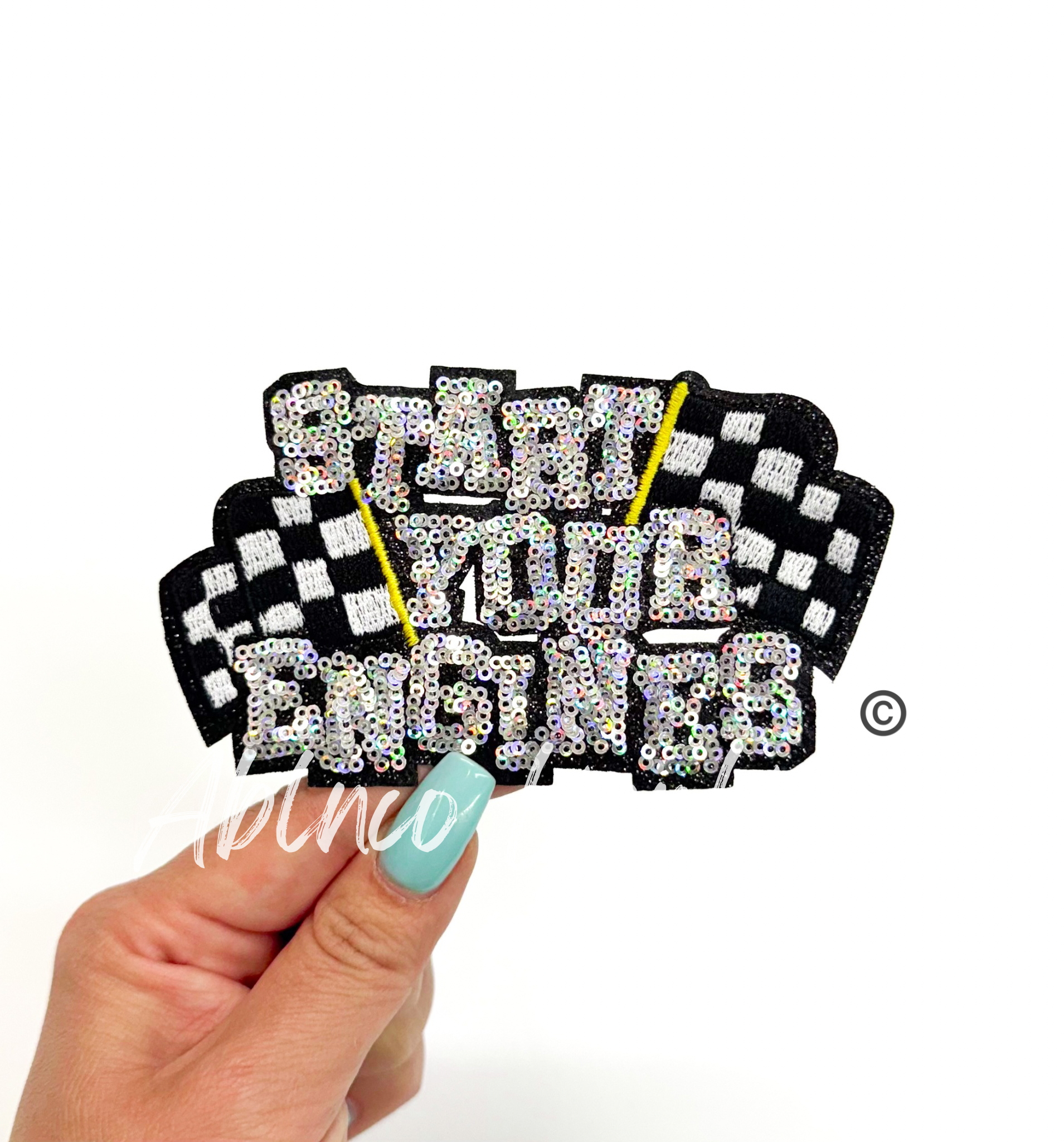 Start Your Engines Race Checkered Flags Sequins Patch - Small