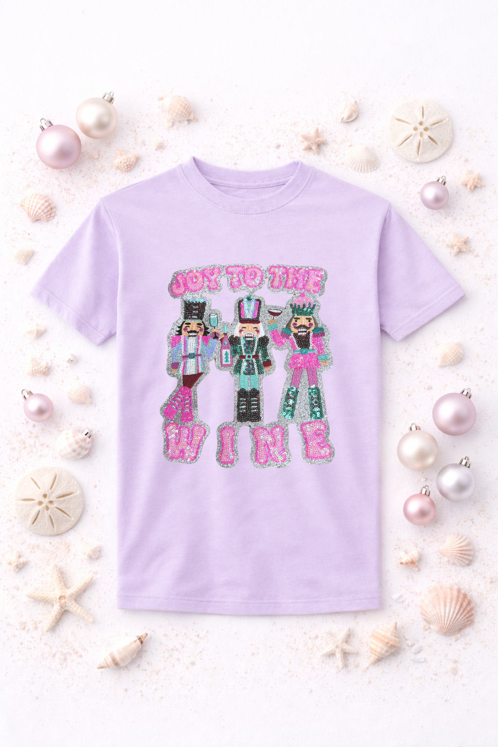 Joy To The Wine Nutcrackers Sequins Christmas Patch Tshirt