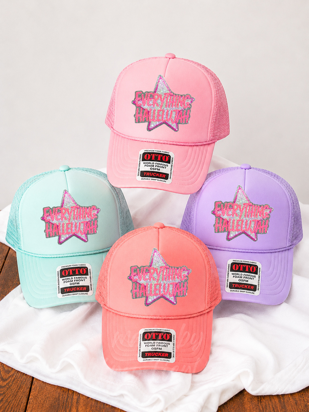 Everything Hallelujah Summer Sequin Patch Otto Trucker Hat