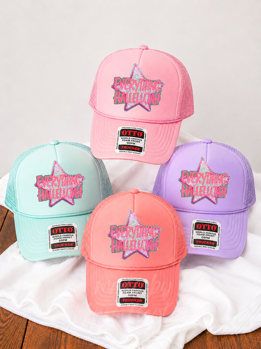 Everything Hallelujah Summer Sequin Patch Otto Trucker Hat