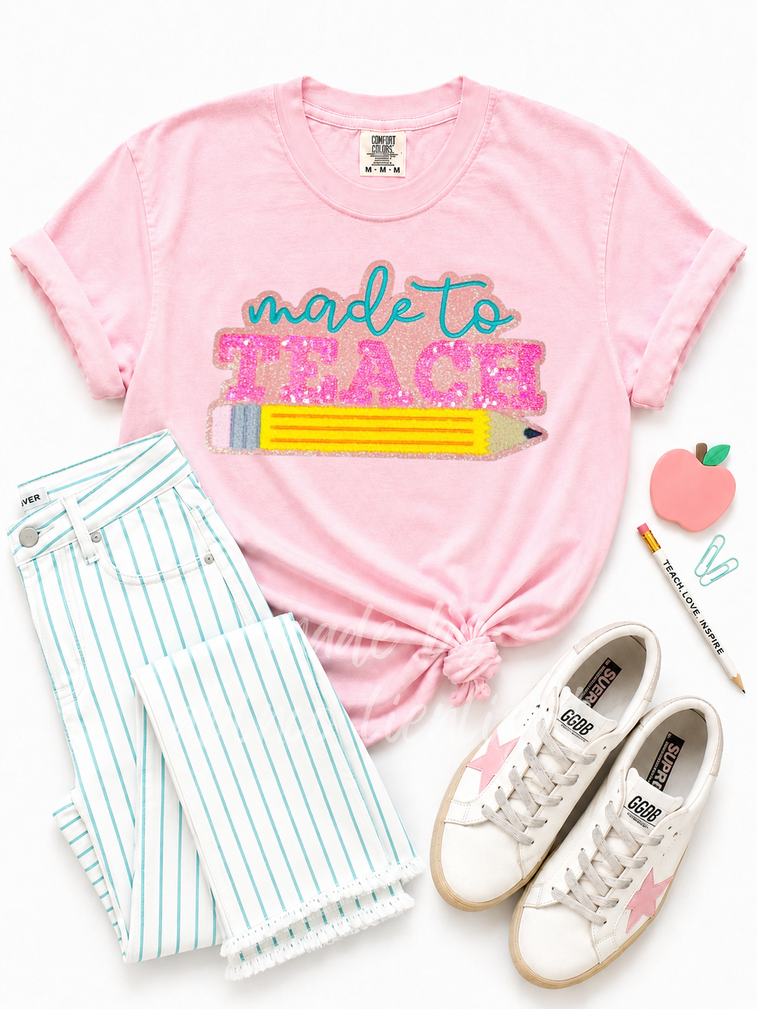 Made To Teach Teacher Sequin Patch Tshirt