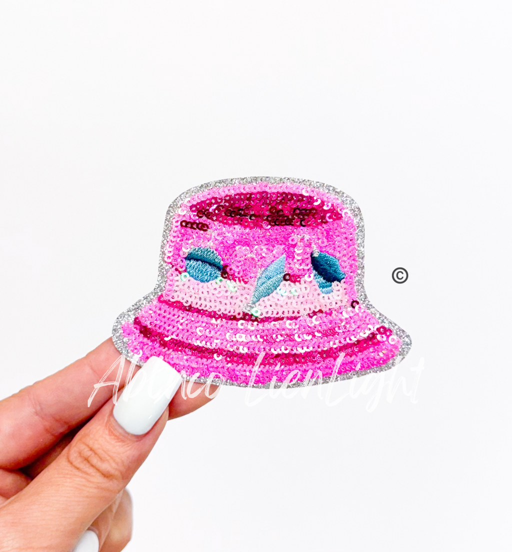 Bucket Hat Fishing Pink Sequin Patch