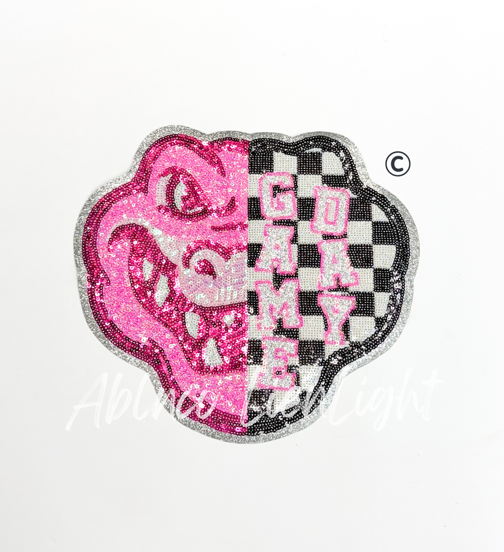 Gator Mascot Pink Checkered Sequin Patch - Large