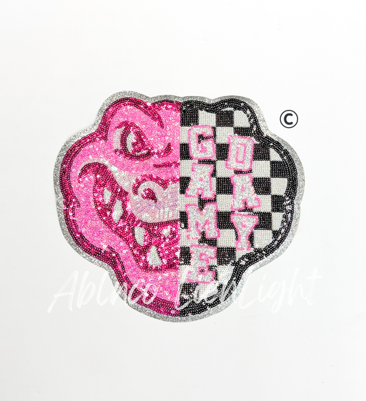 Preppy Pink Checkered Gator Mascot Game Day Sequin Patch