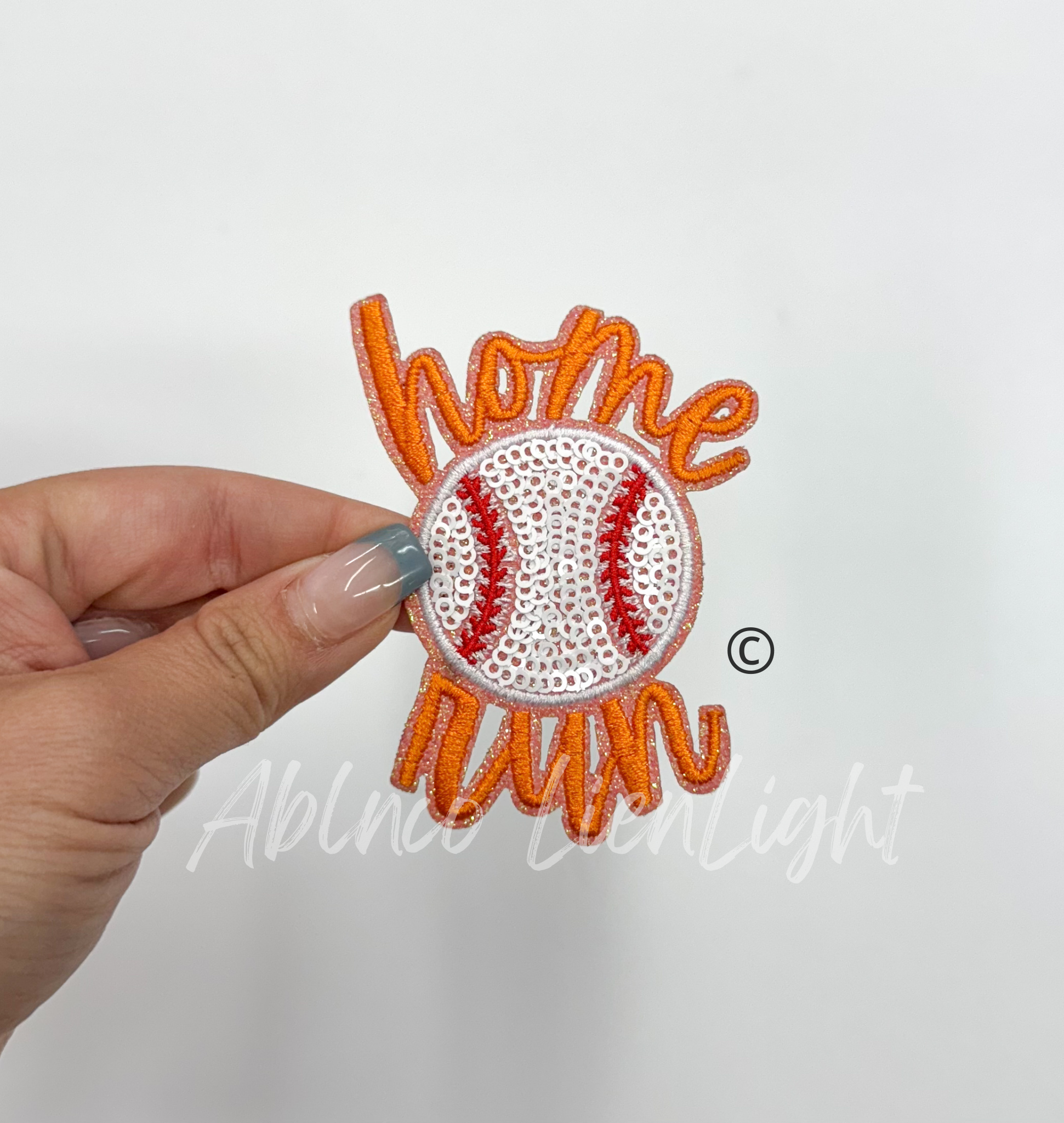 Orange Home Run Baseball Sequin Embroidery Patch