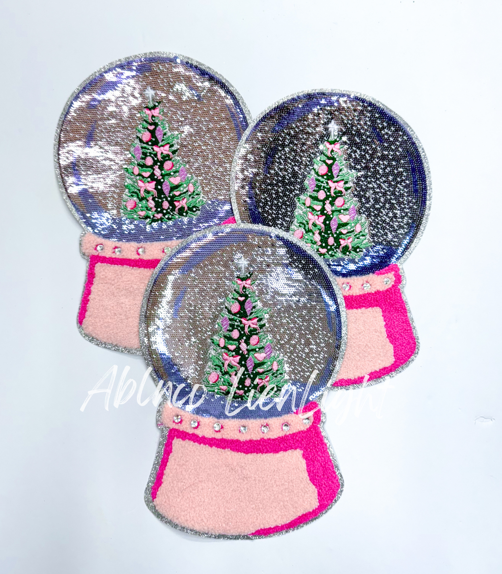 Snow Globe Tree Christmas Sequin Patch - Large