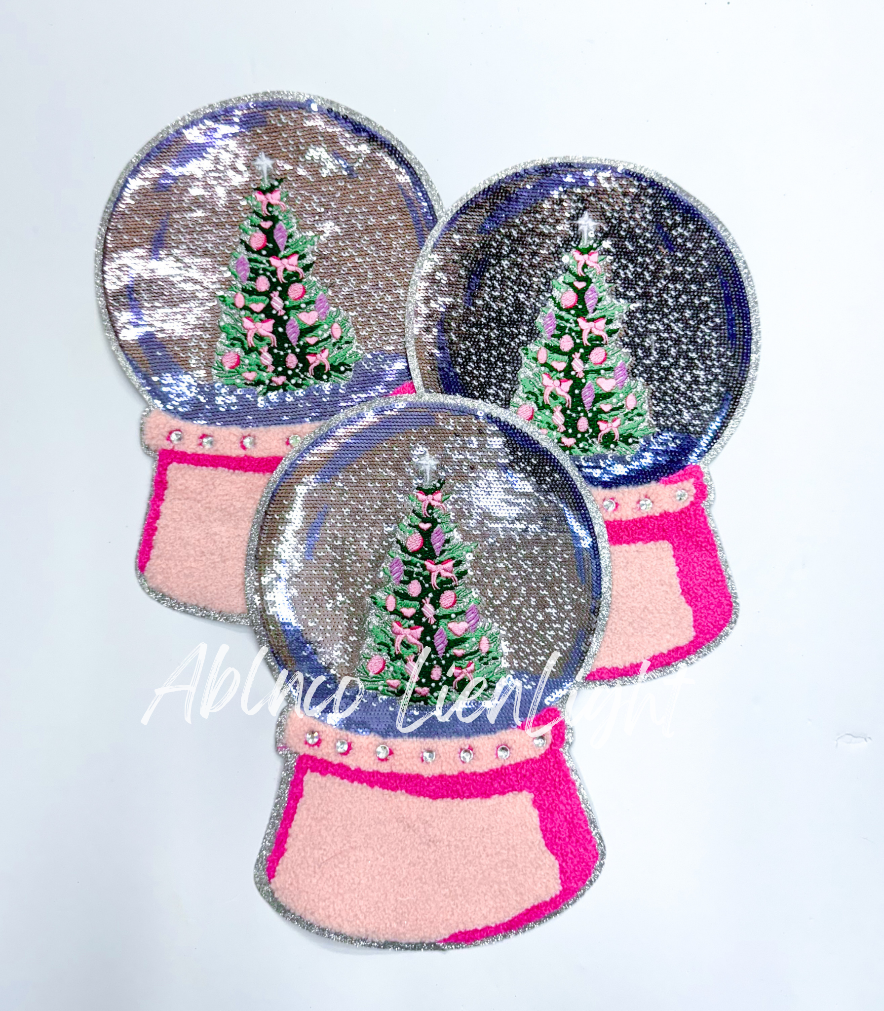 Snow Globe Tree Christmas Sequin Patch - Large