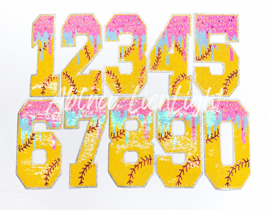 Sequin Softball Drip Ice Cream Numbers Patch - Large