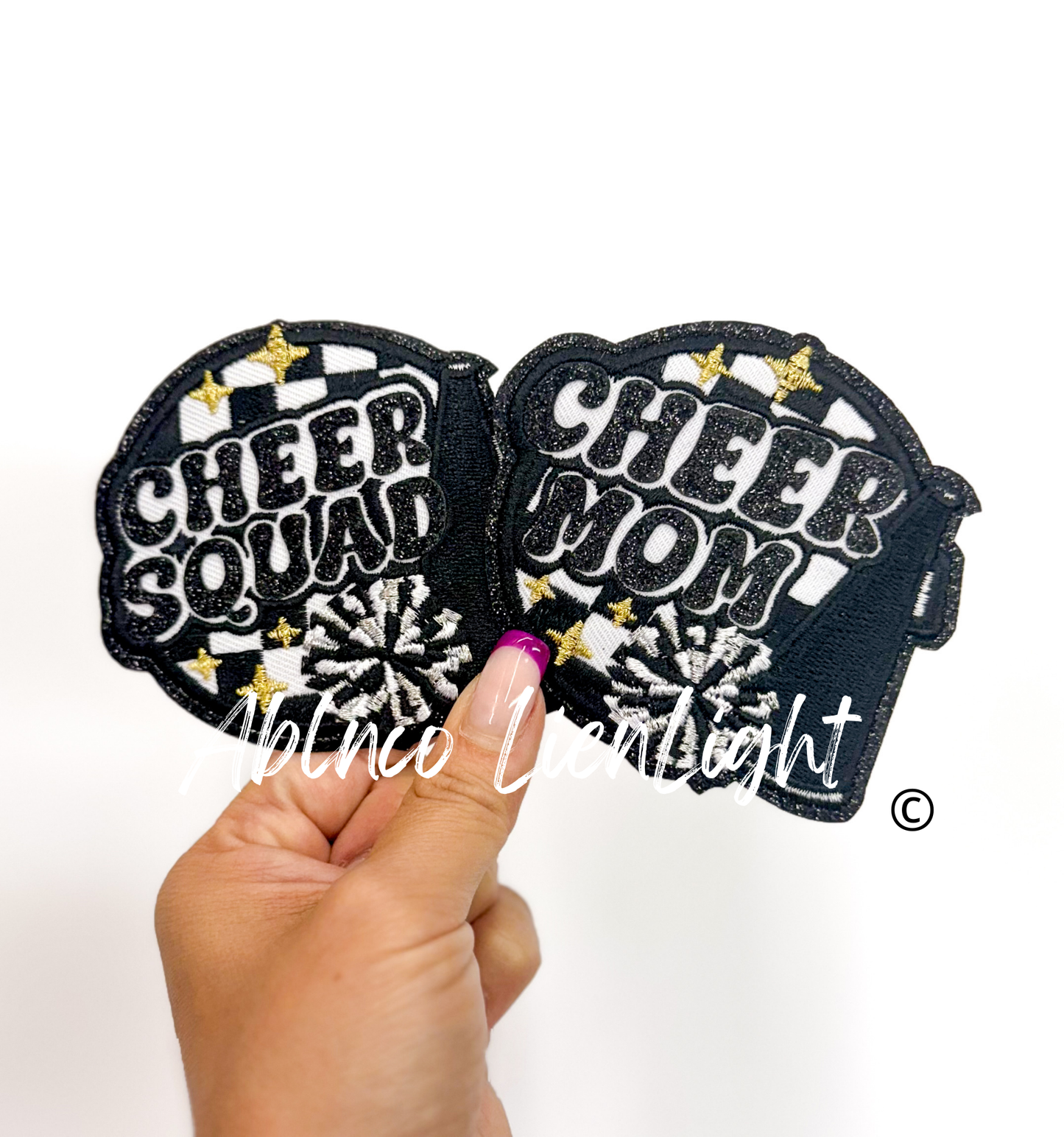 Black Cheer Squad & Cheer Mom Glitter Embroidery Patch©️