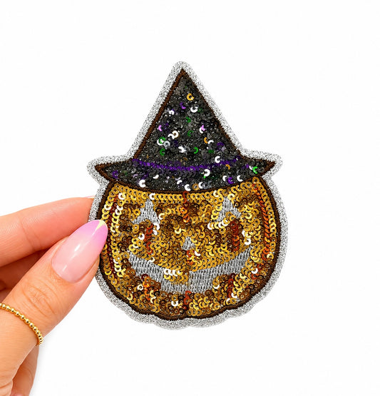 Witchy Pumpkin Halloween Sequin Patch