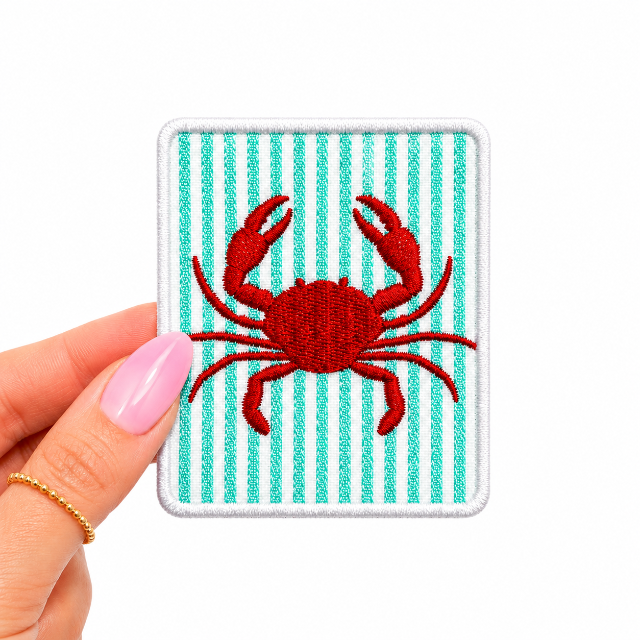 Turquoise Striped Crab Summer Embroidery Patch