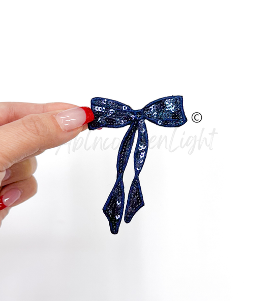 Navy Skinny Sequins Bow Patch