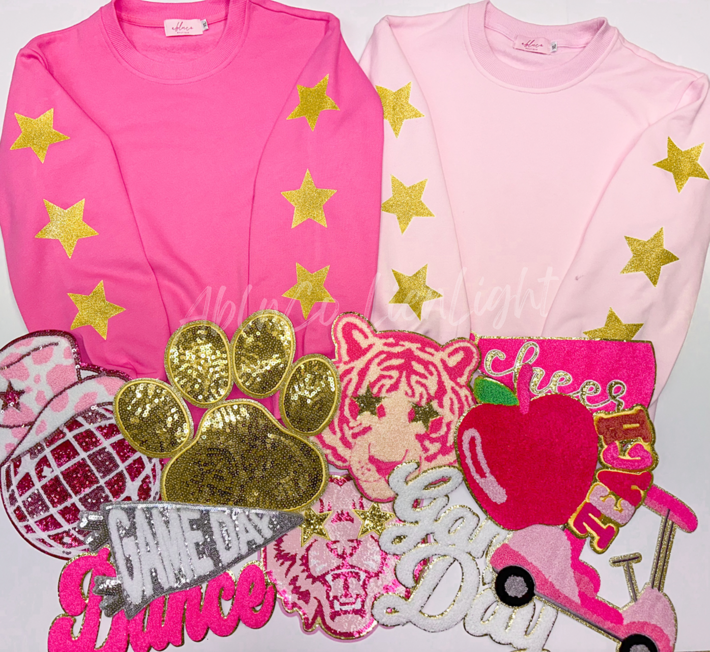Add a Custom Patch Gold Glitter Stars Pink Sweatshirts