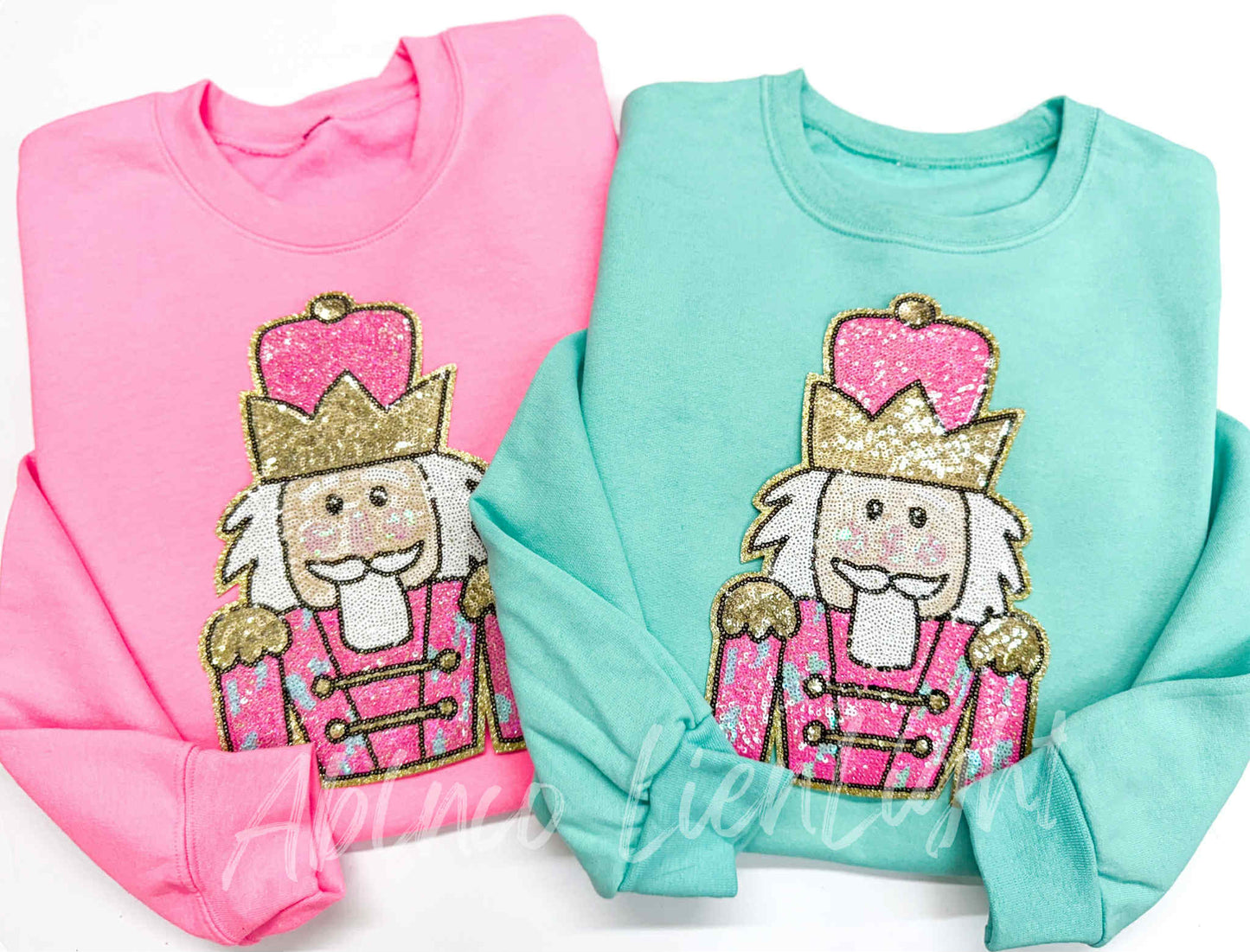Nutcracker Pink Gold Sequins Christmas Patch Sweatshirt